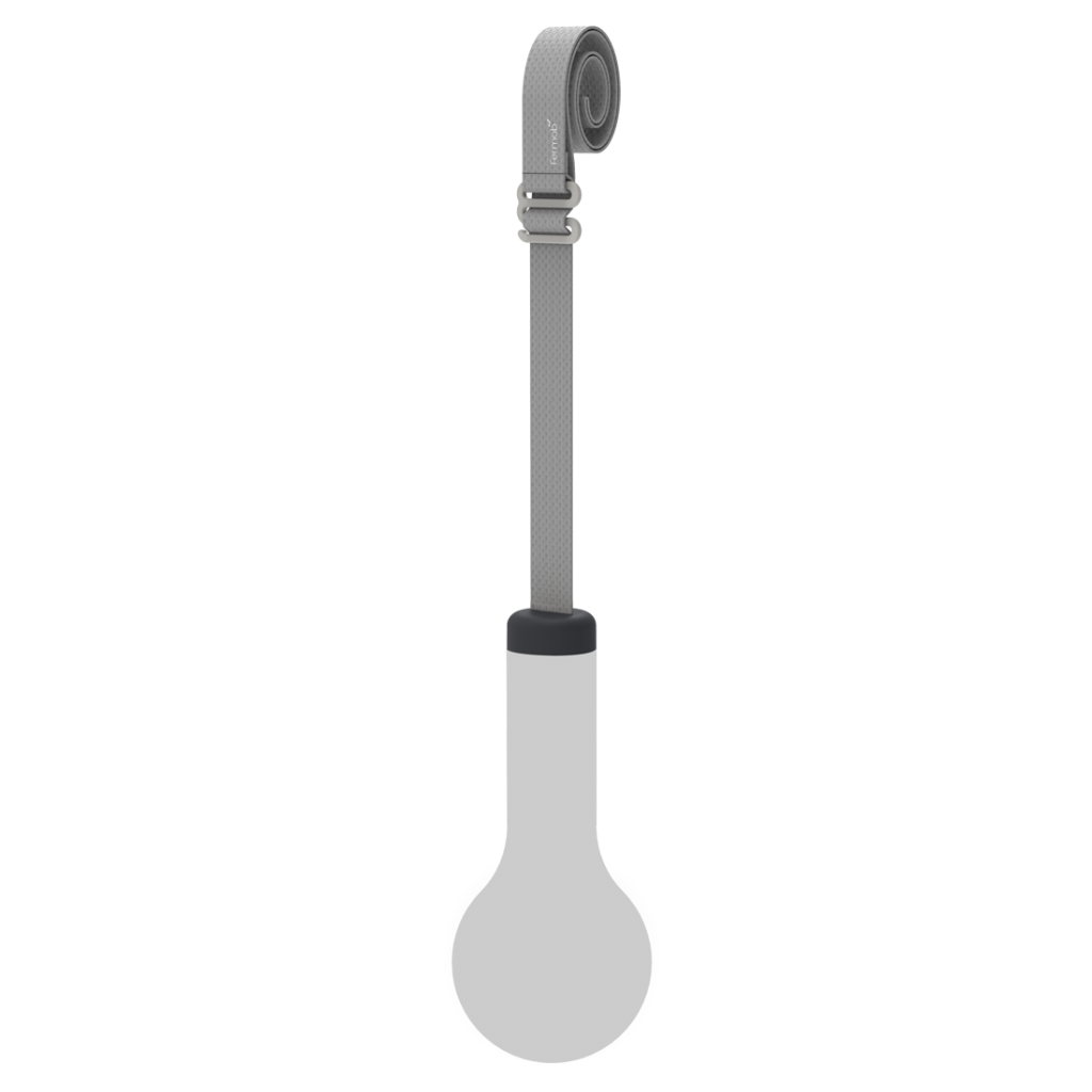 Une poignée grise et noire sur fond blanc.