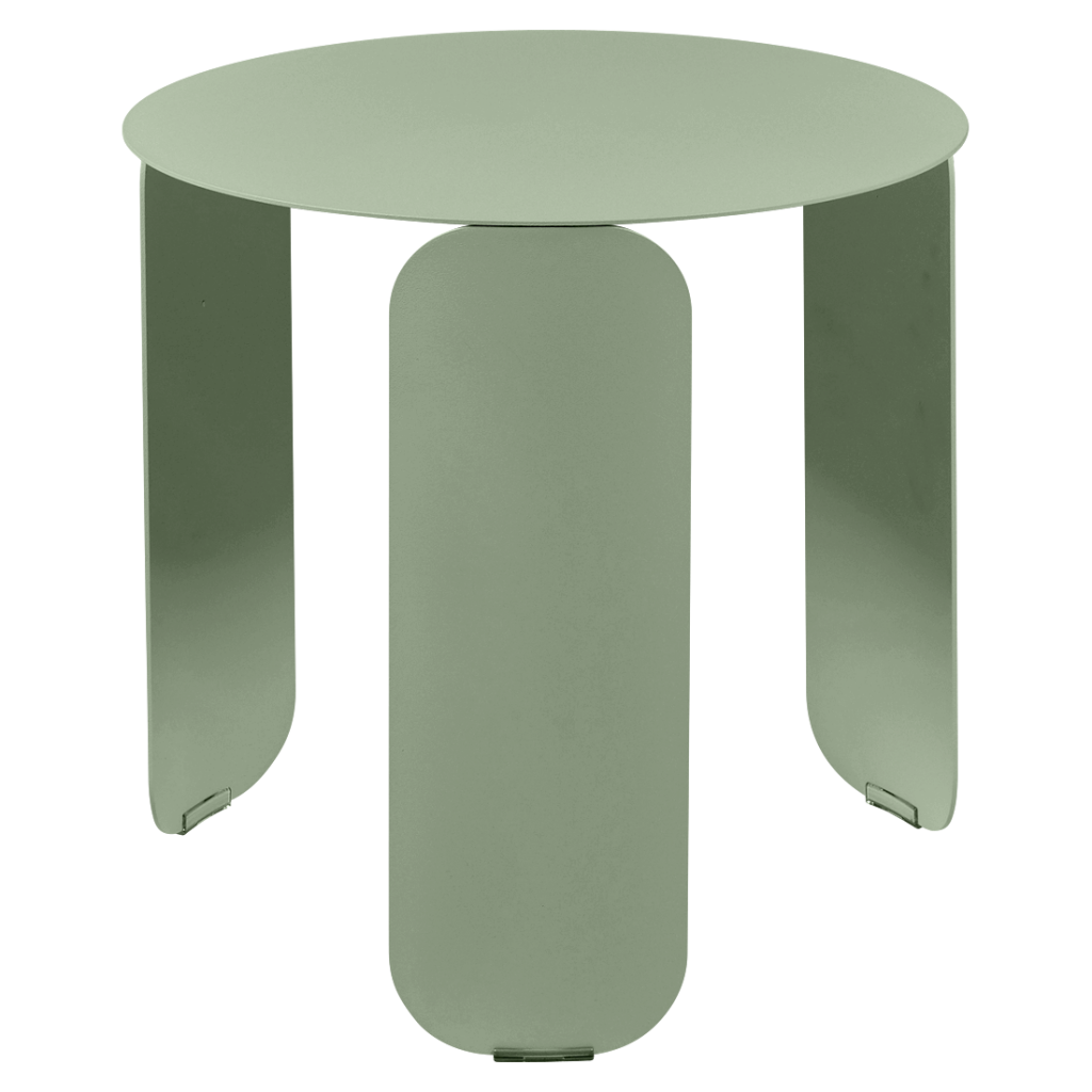 Une table d'appoint verte à deux pieds.