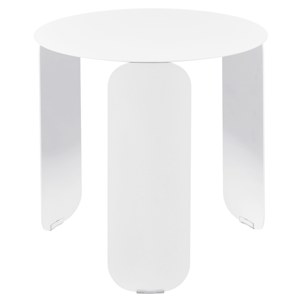 Une table d'appoint blanche avec un plateau rond.