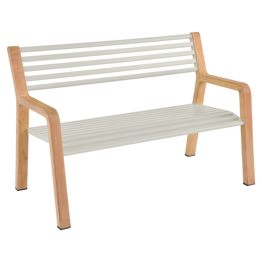 Un banc blanc avec des pieds en bois.