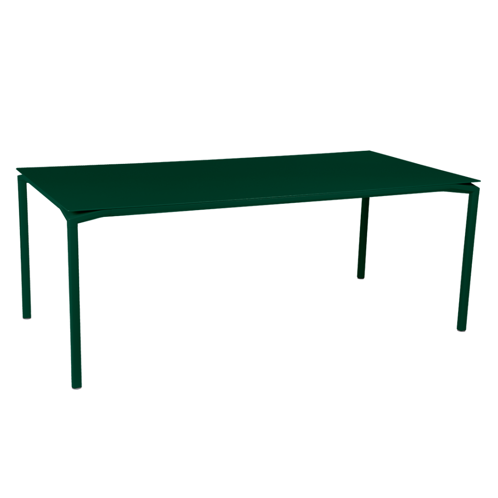 Une table en plastique vert sur fond blanc.