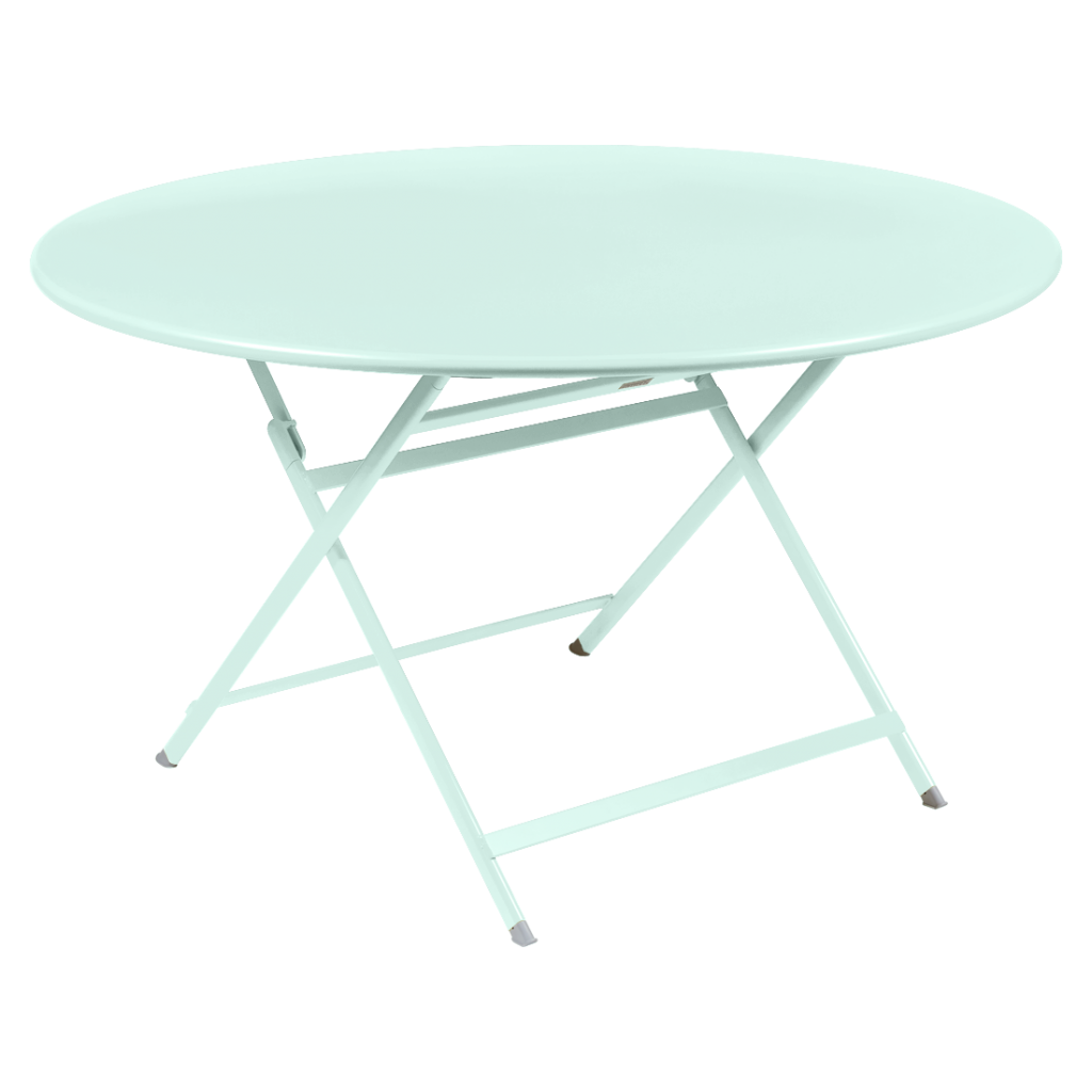 Une table pliante verte avec une structure en métal.