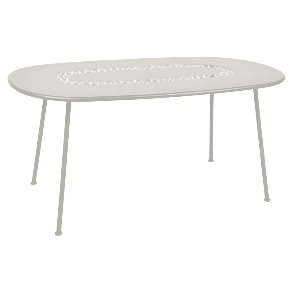Une table rectangulaire avec un plateau et des pieds blancs.