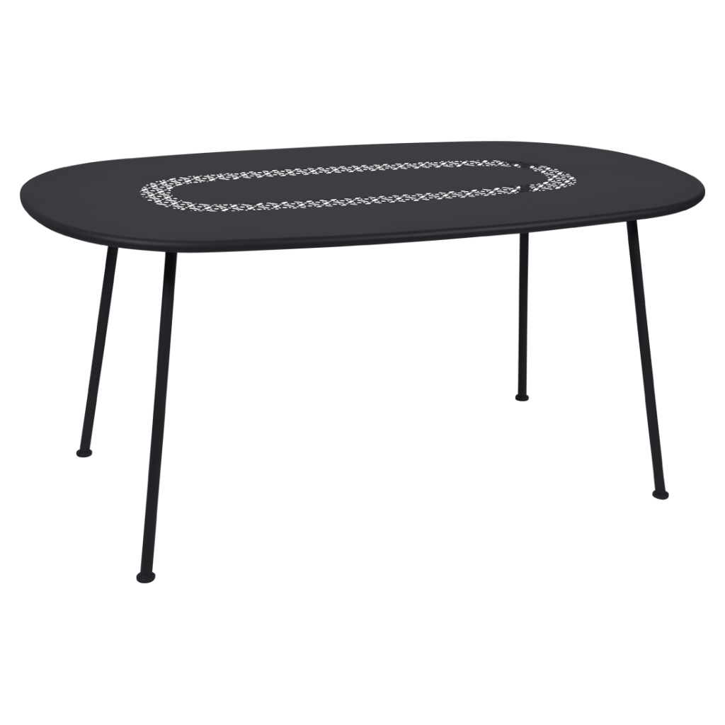 Une table à manger noire avec un plateau noir.