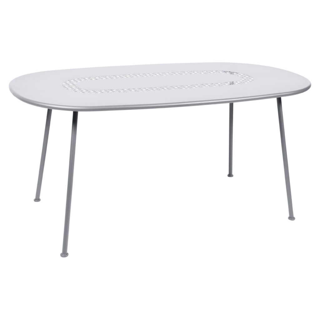 Une table ovale blanche avec des pieds en métal.