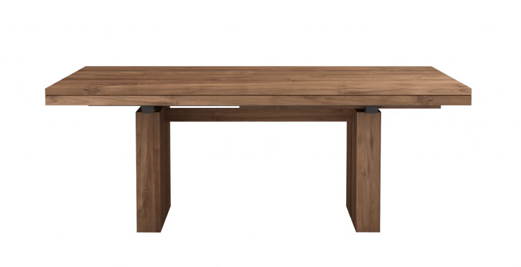 Une table en bois avec deux pieds et un plateau en bois.
