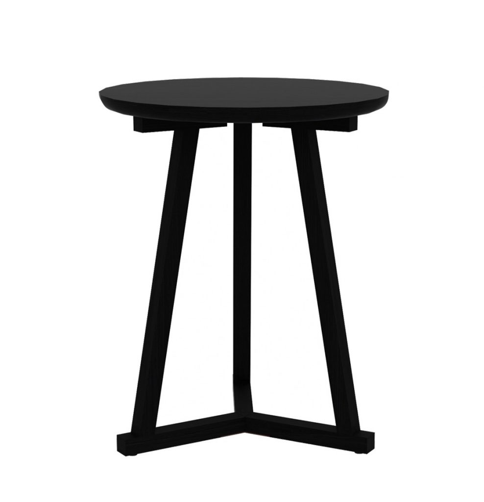 Une table d'appoint noire avec un plateau rond.
