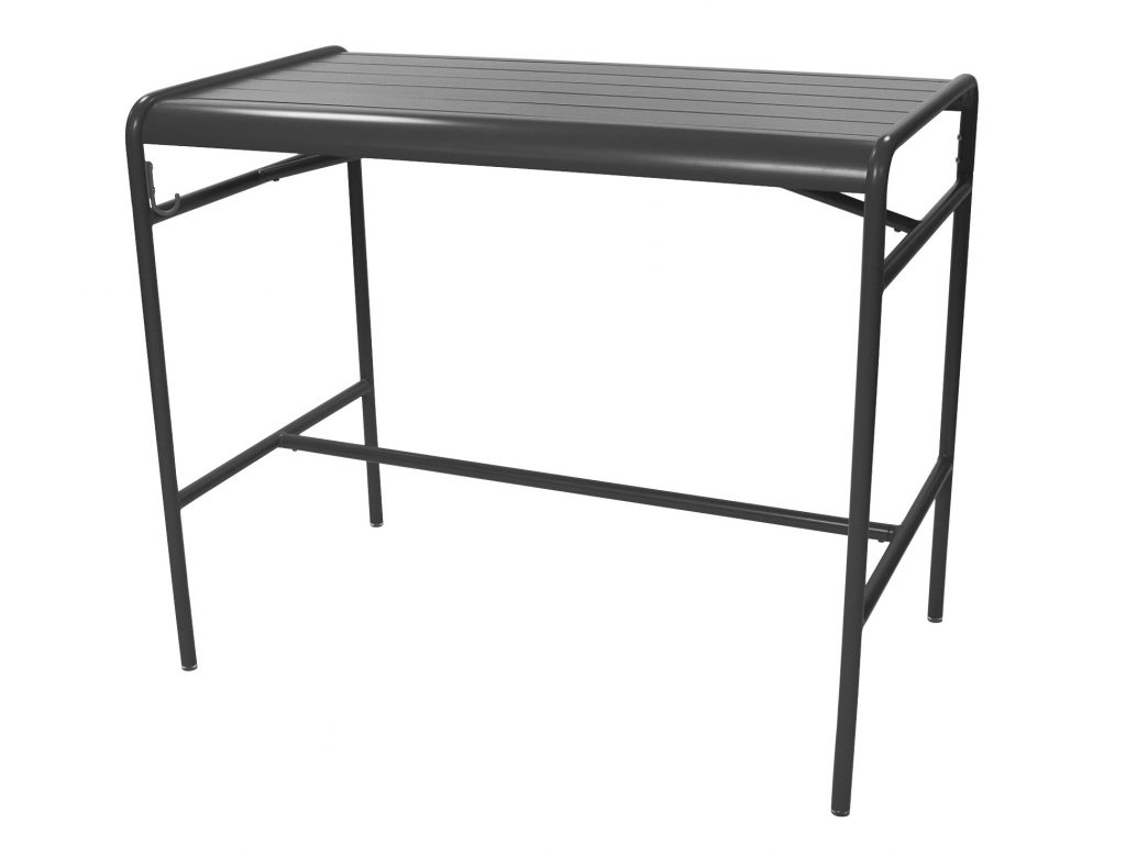 Une table en métal noir avec un plateau noir.