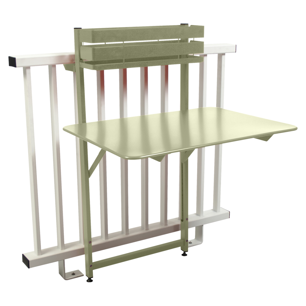 Une petite table avec une étagère au dessus.