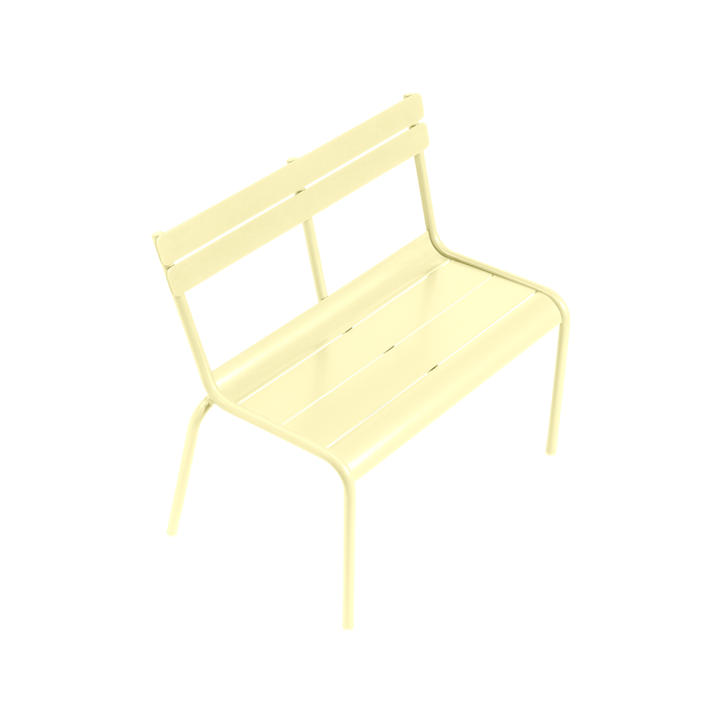 Un banc jaune sur fond blanc.