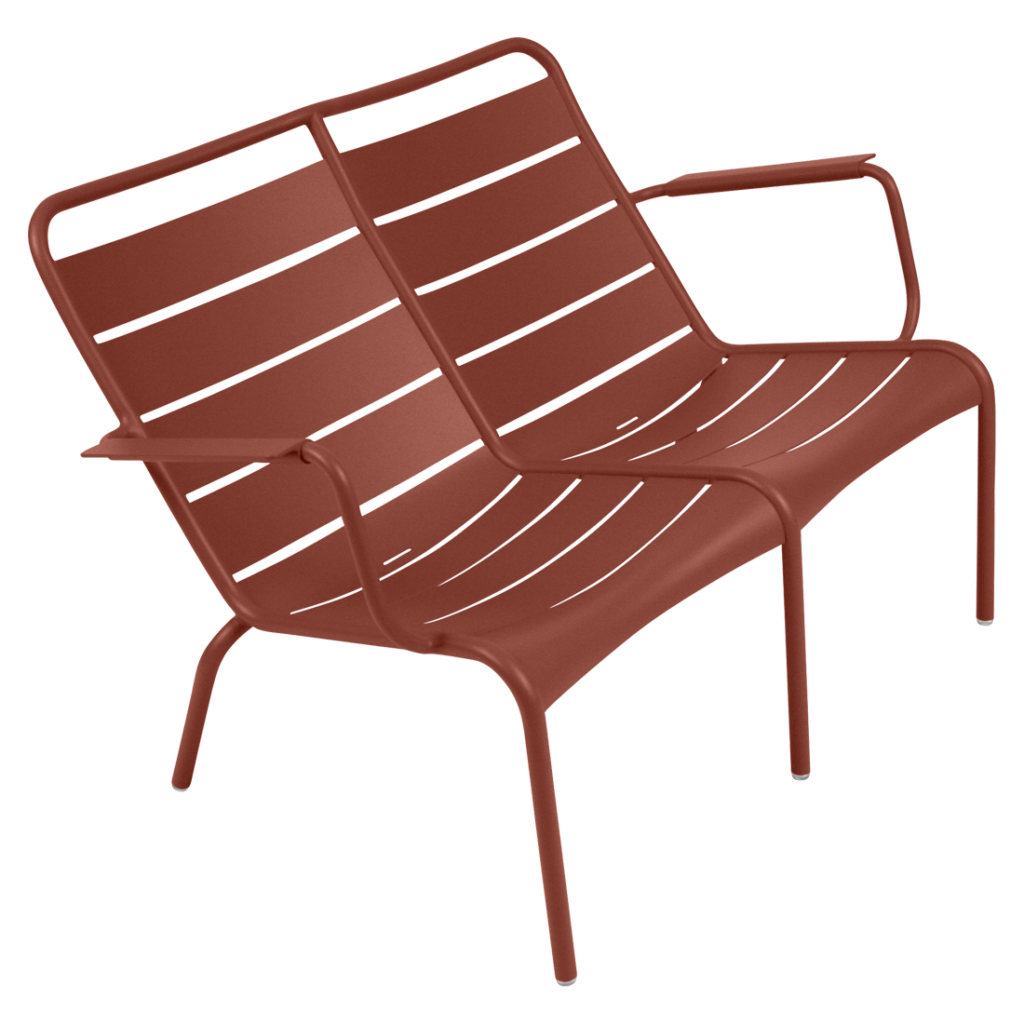 Fauteuil bas de jardin duo Luxembourg en aluminium laque couleur ocre rouge