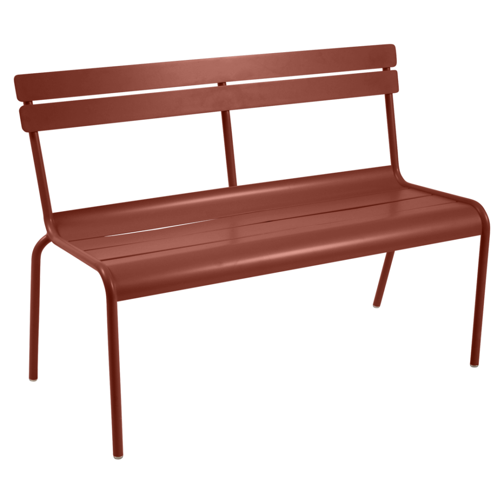 Banc de jardin luxembourg avec dossier 2 ou 3 places en aluminium laque couleur rouge ocre