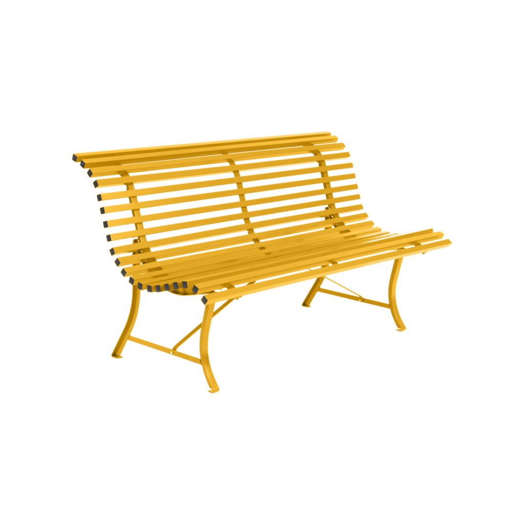 Un banc jaune sur fond blanc.