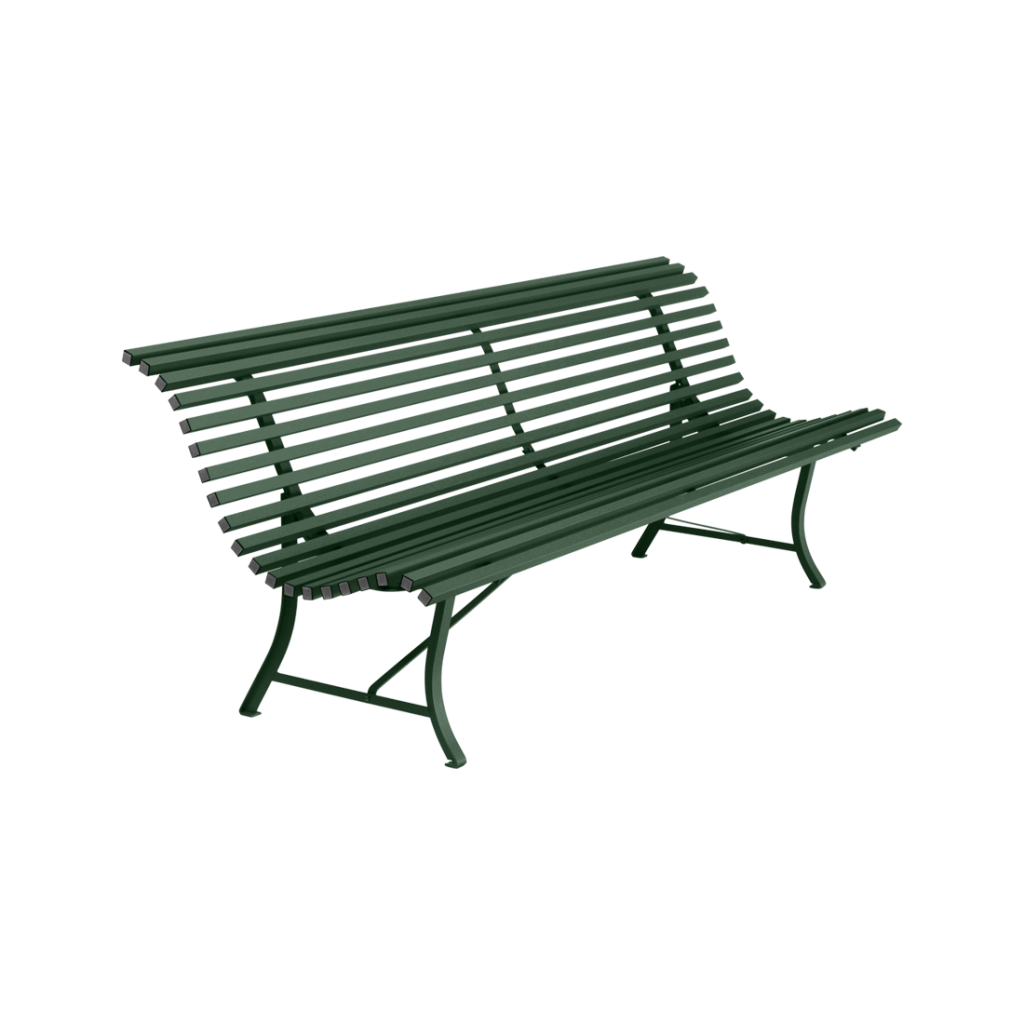 Un banc vert sur fond blanc.