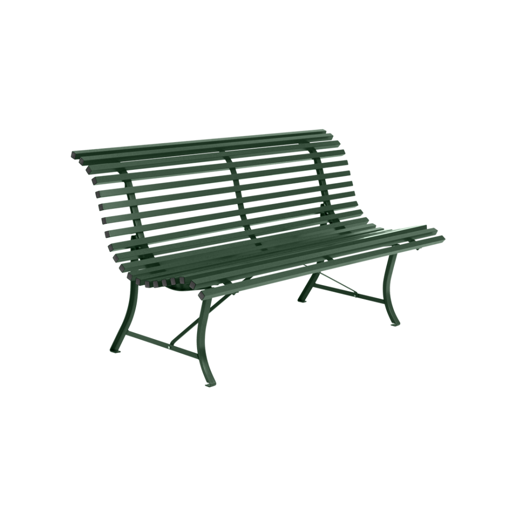 Un banc vert sur fond blanc.