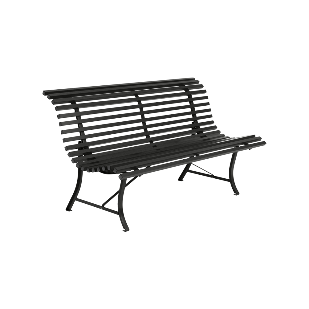Un banc noir sur fond blanc.