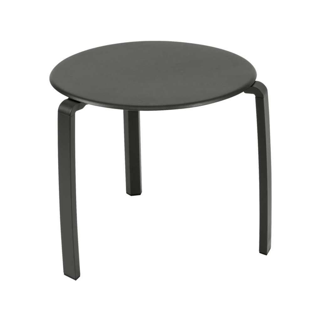 Une table ronde avec des pieds noirs sur fond blanc.