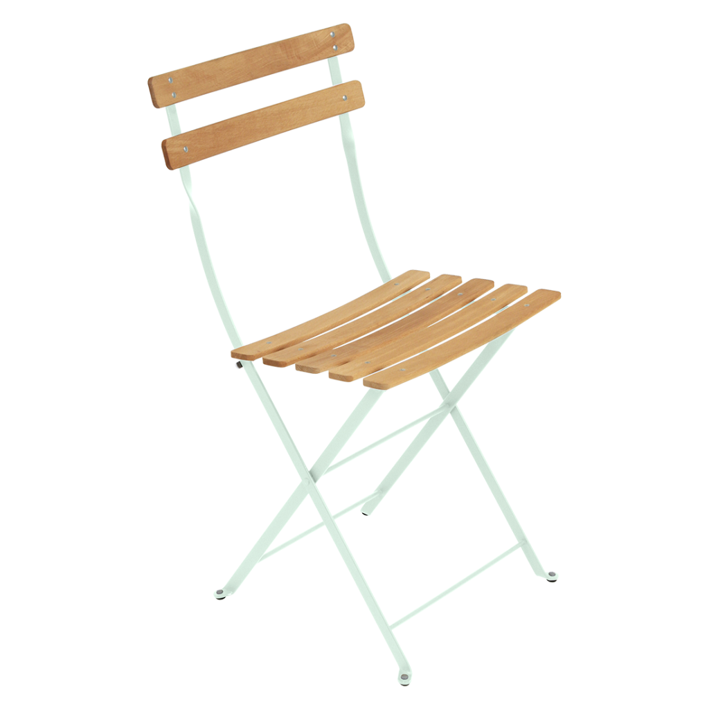 Une chaise pliante verte avec un cadre en bois.