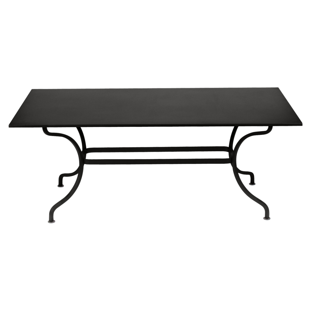 Une table en métal noir avec un plateau noir.