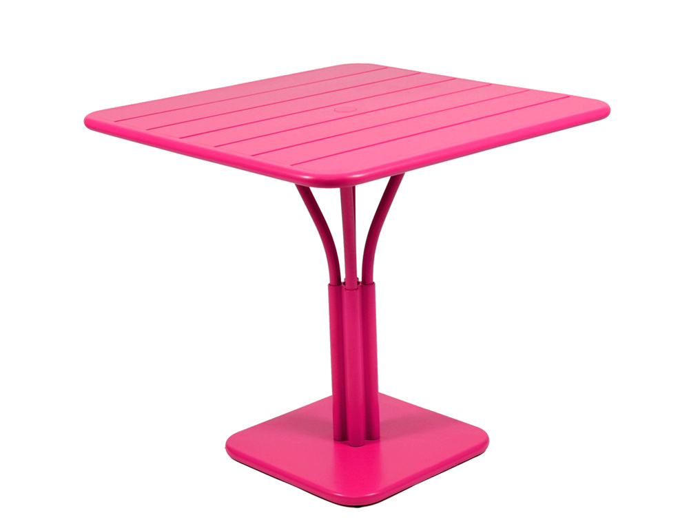 Table carree de jardin luxembourg gueridon 80x80 en aluminium laque couleur rose praline