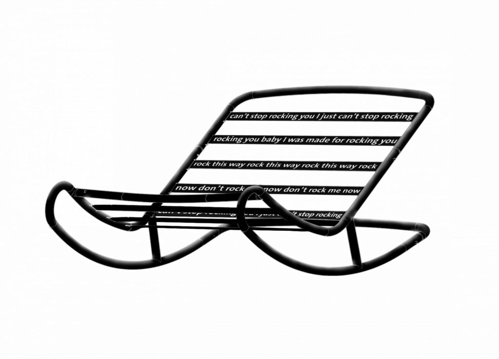 Une image en noir et blanc d’une chaise berçante.