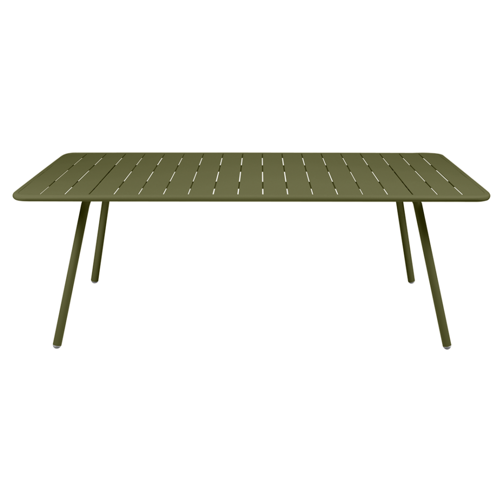 Une Table Luxembourg verte, 207 x 100 cm avec un plateau en bois.