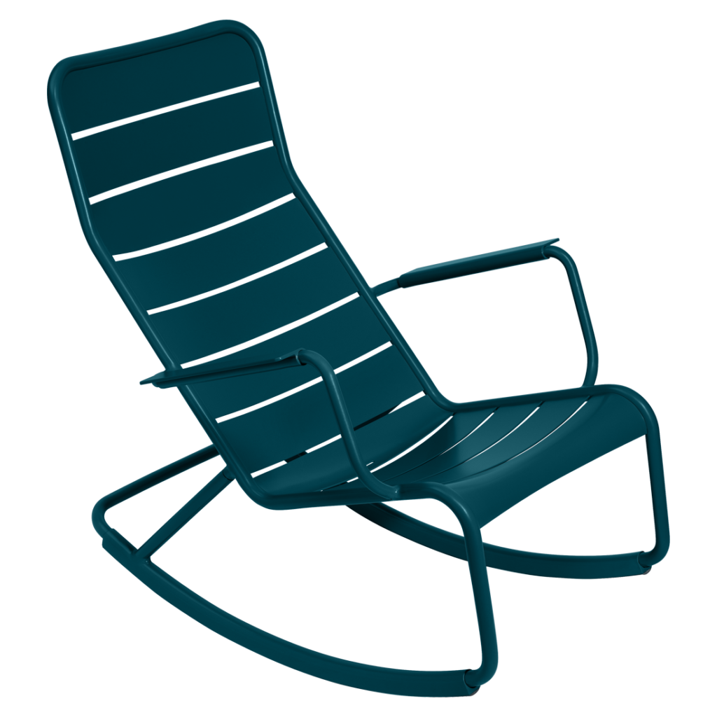 Fauteuil de jardin rocking chair luxembourg en aluminium laque couleur bleu acapulco