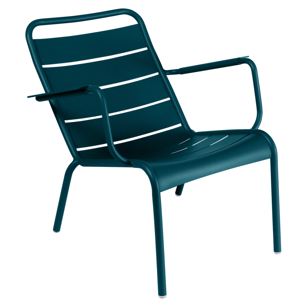Fauteuil bas luxembourg en aluminium laque couleur bleu acapulco