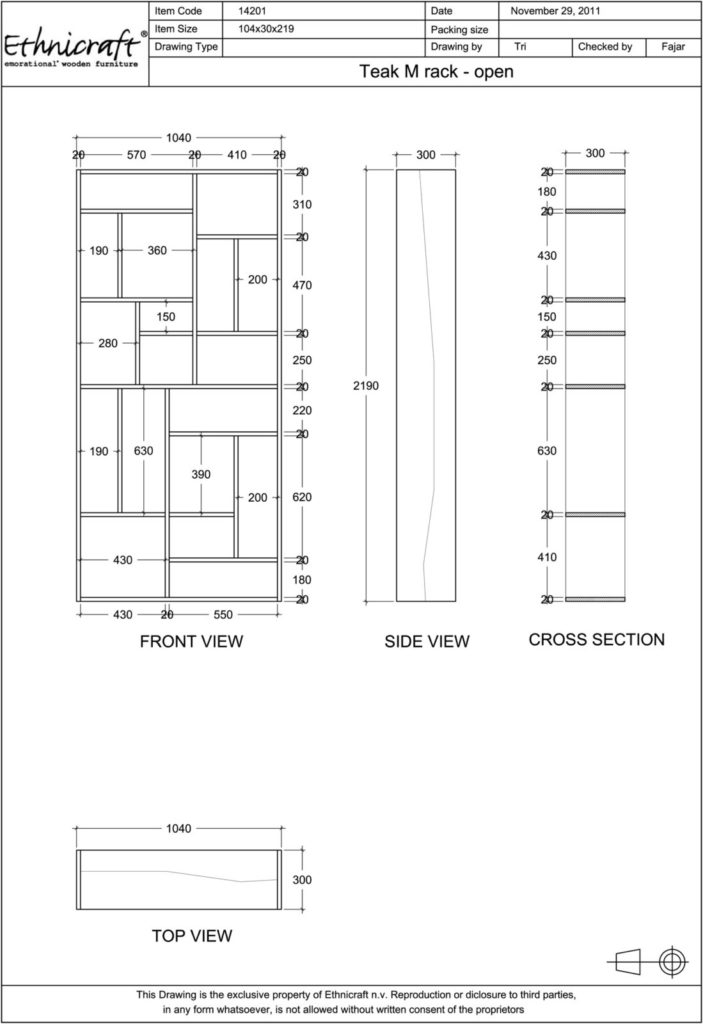 Un dessin montrant les dimensions d'une armoire.