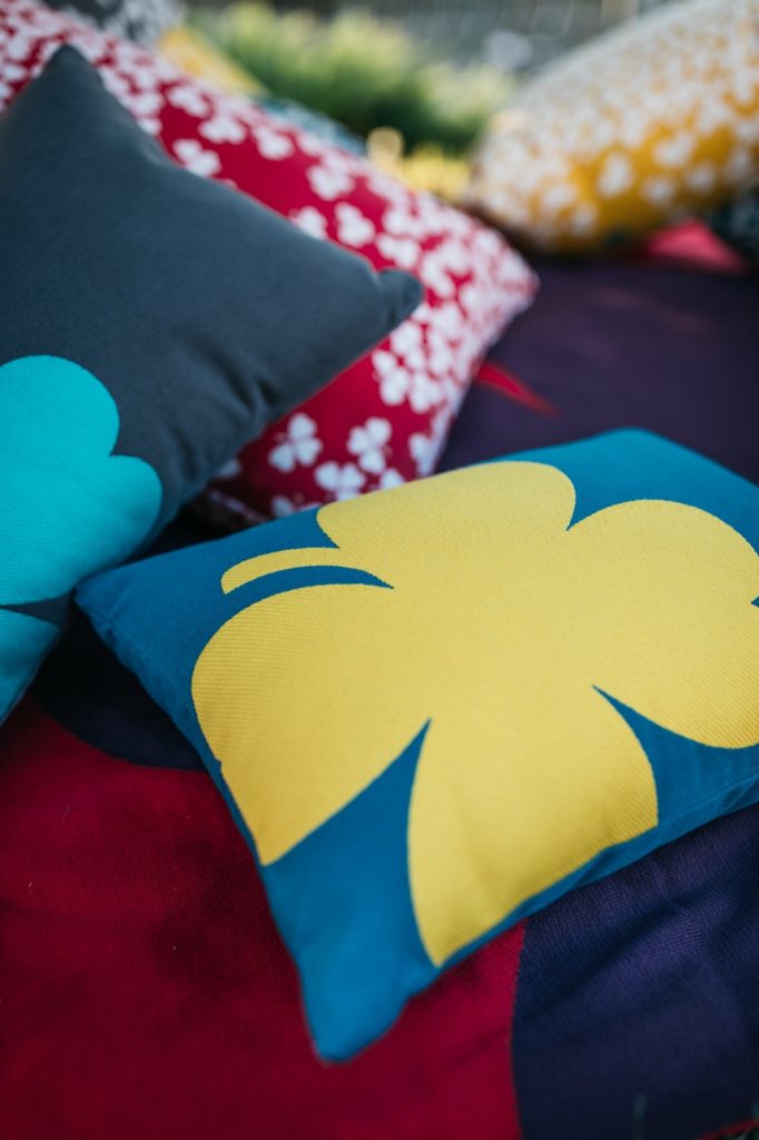 Un groupe d’oreillers avec des motifs différents.