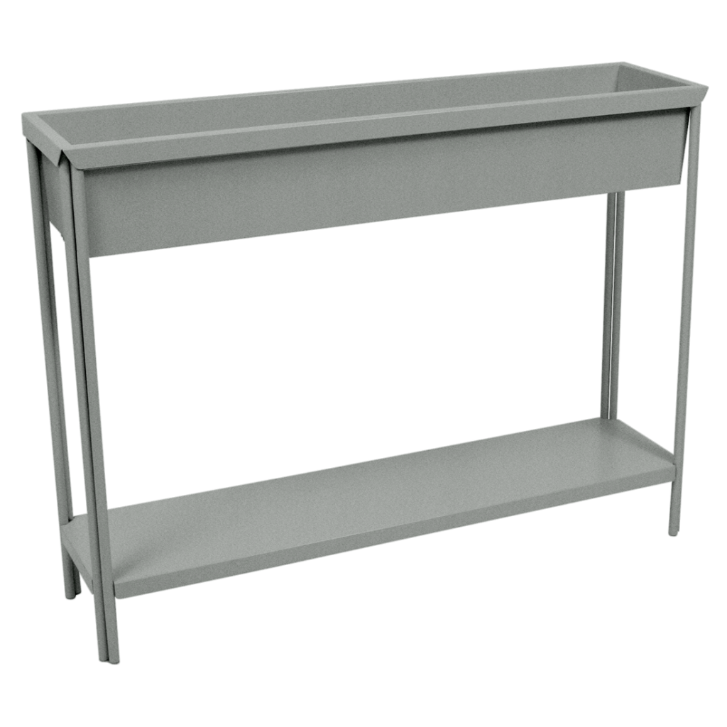 Un porte-plantes en métal gris avec une étagère Jardinière Terrazza L.