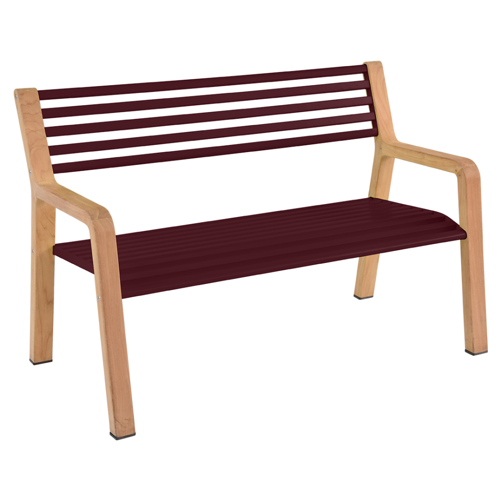 Un banc en bois à lattes bordeaux, Banc Somerset.