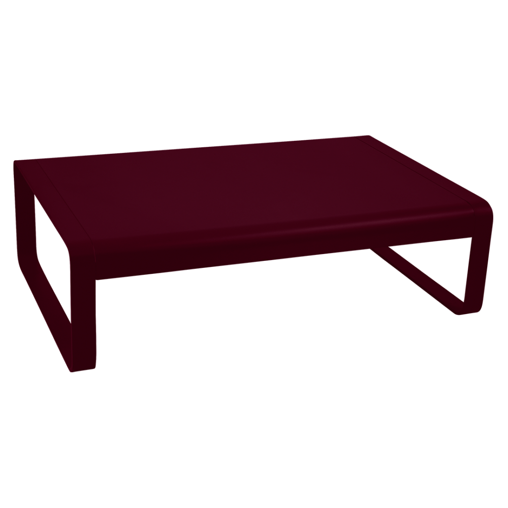 Une table basse marron sur fond blanc.