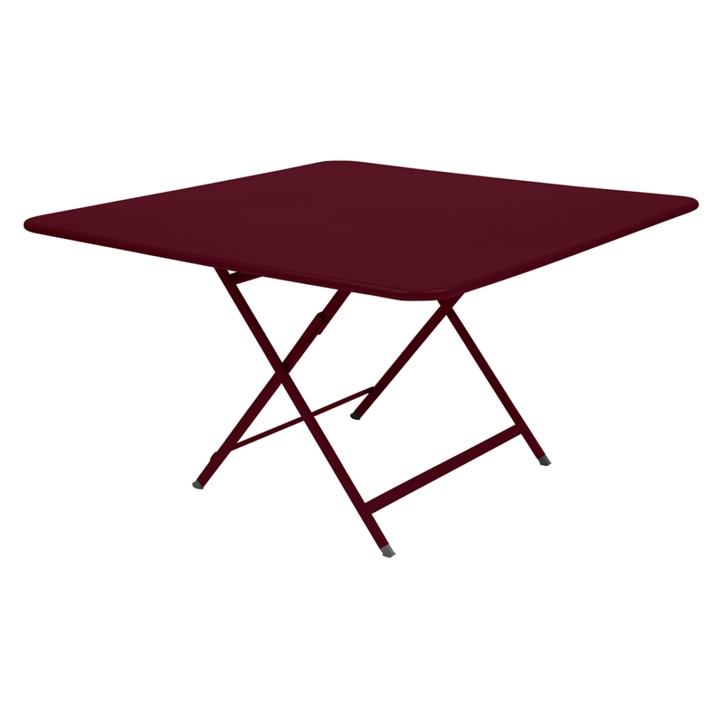 Une table pliante marron sur fond blanc.