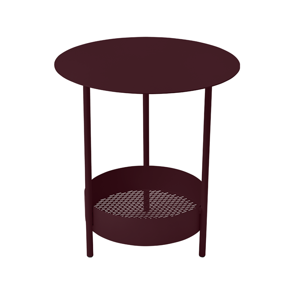 Une Salsa Gueridon avec un panier en métal sur le dessus.