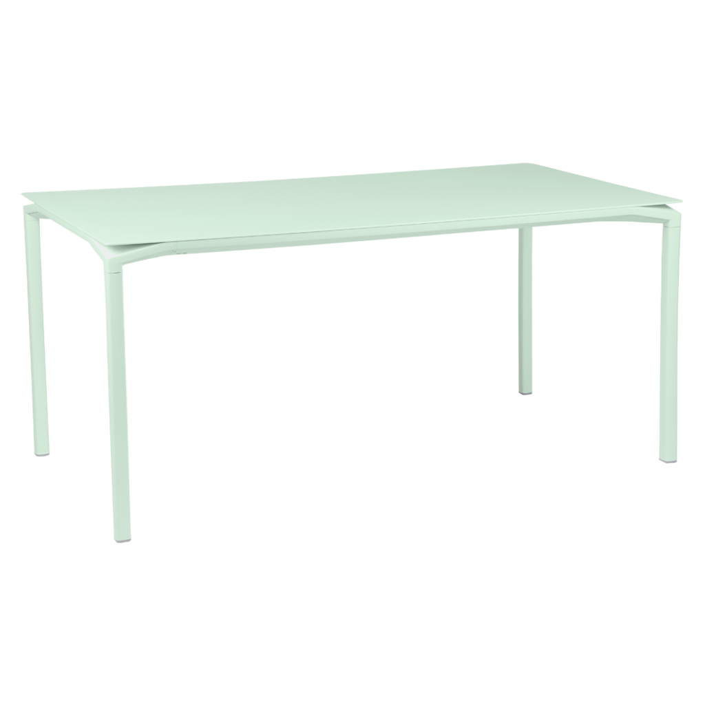 Une table avec un plateau vert et une base blanche.