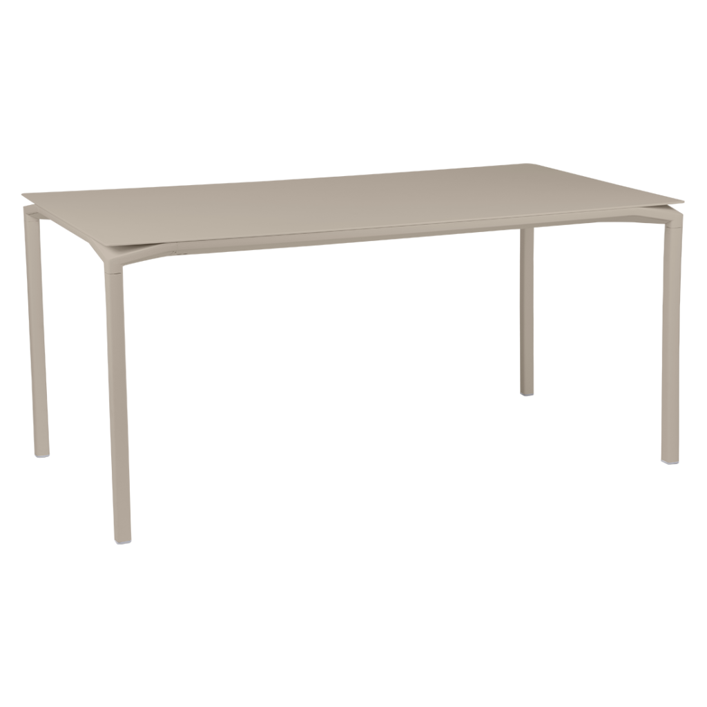 Une table rectangulaire avec un plateau beige.