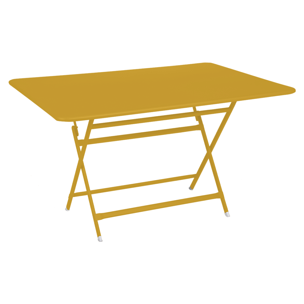 Image d’une table pliante avec un fond jaune.