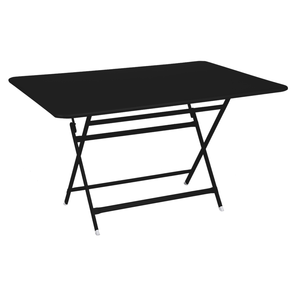 Une table pliante noire sur fond blanc.
