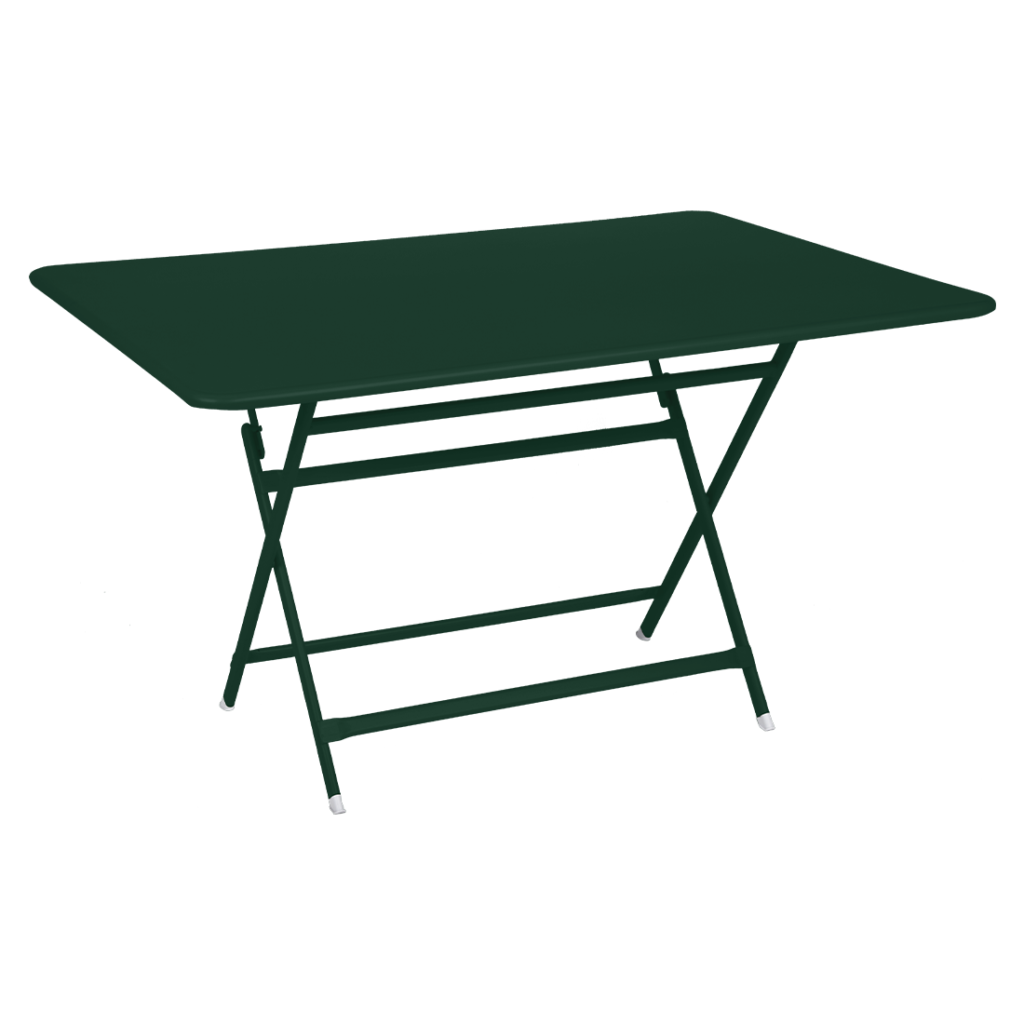 Une table pliante verte sur fond blanc.