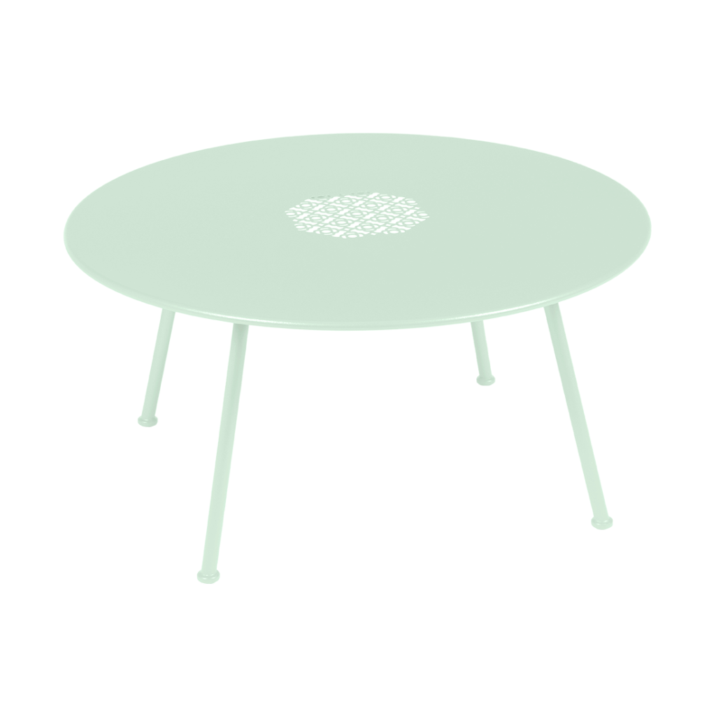 Une Table basse Lorette d'un diamètre de 80 cm et d'un motif floral.