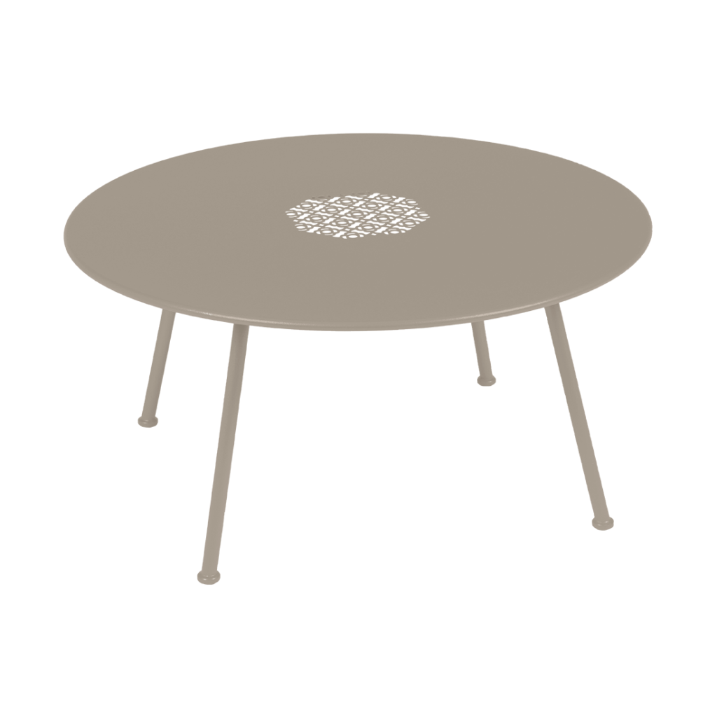 Une Table basse Lorette avec un plateau de diamètre 80 cm.