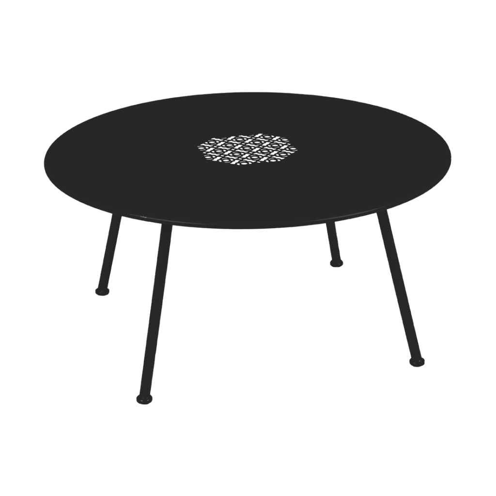Une Table basse Lorette noire de 80 cm de diamètre, posée sur un fond blanc.