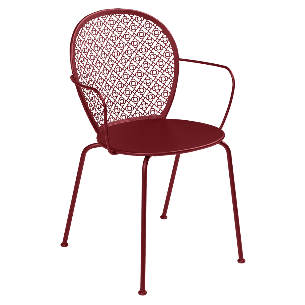 Une chaise Fauteuil Lorette rouge avec une structure en métal.