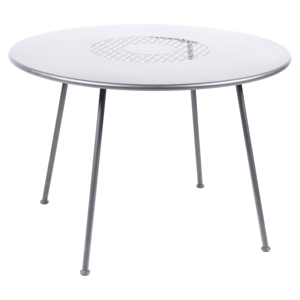 Une table ronde avec un dessus blanc.