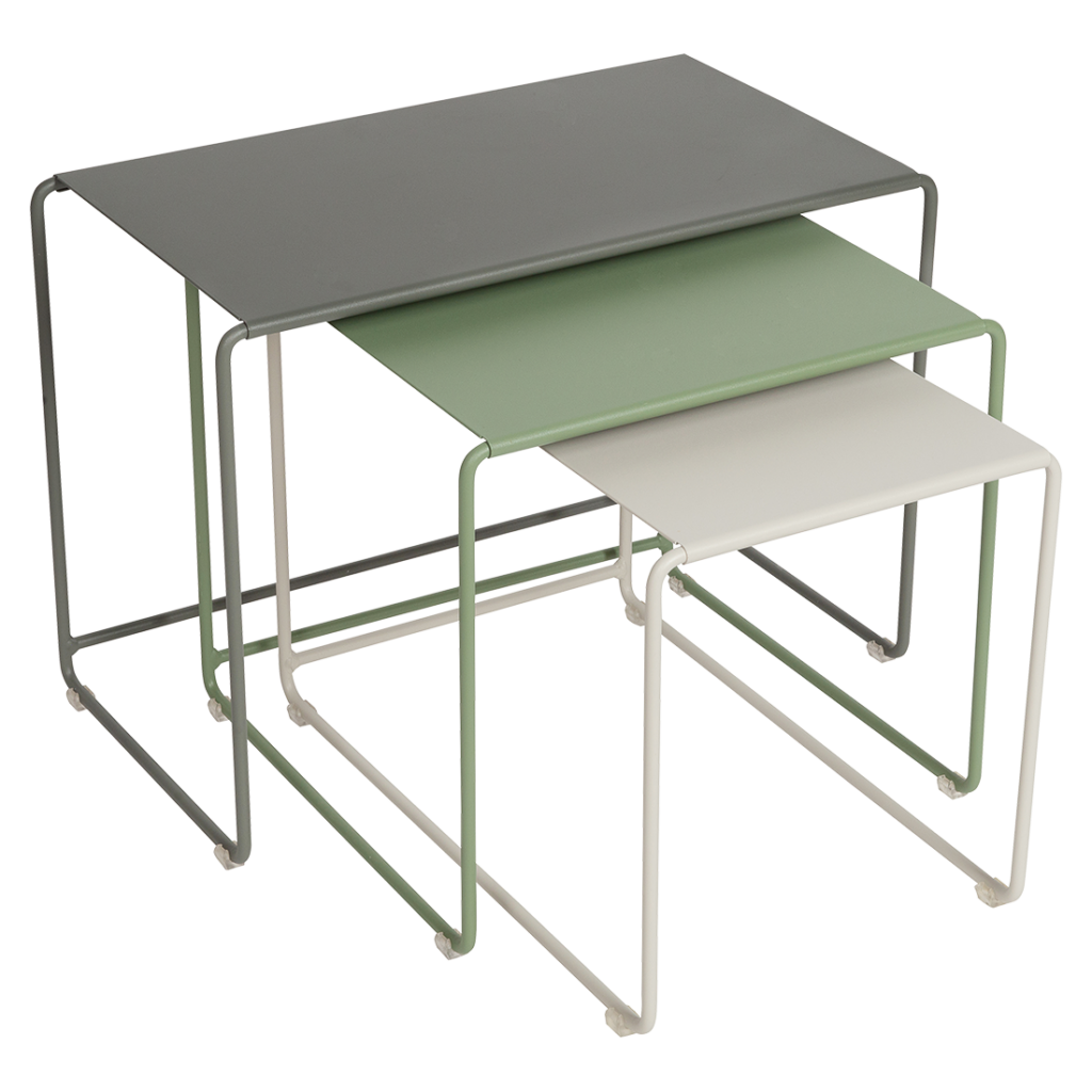 Ensemble de 3 tables basses Oulala en vert et gris.