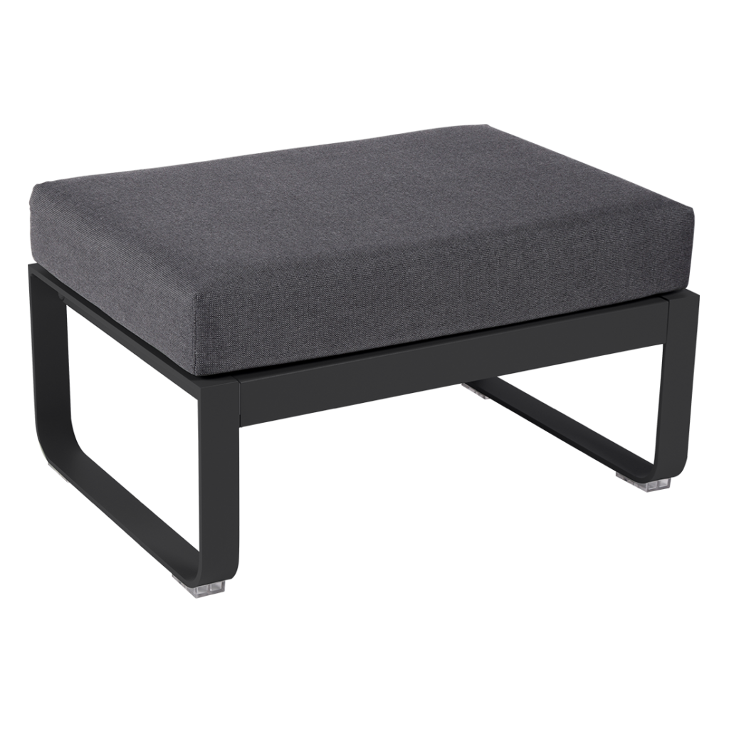 Un pouf gris avec un cadre noir sur fond blanc.