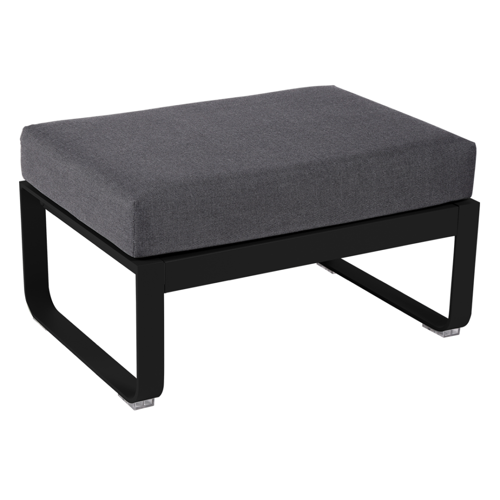 Un pouf gris avec un cadre noir sur fond blanc.