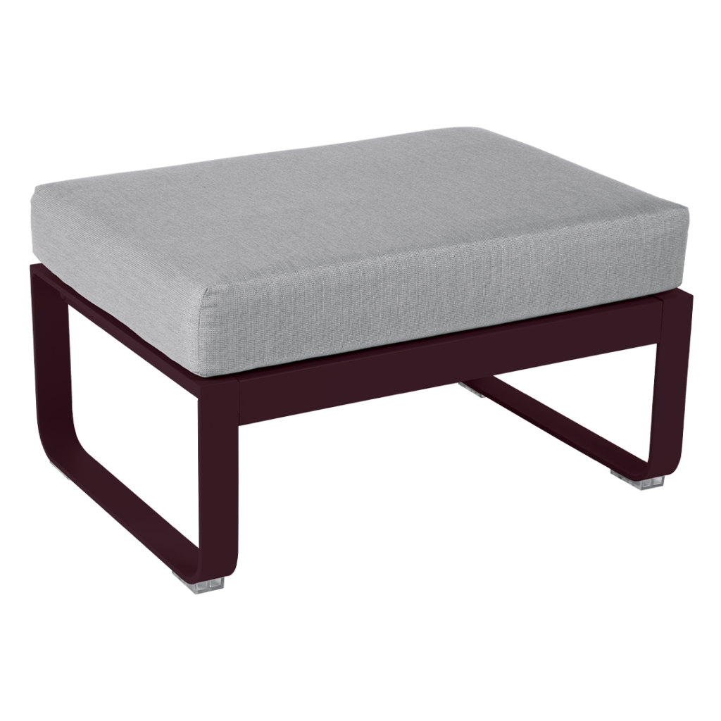Un pouf gris et gris avec un cadre en bois.