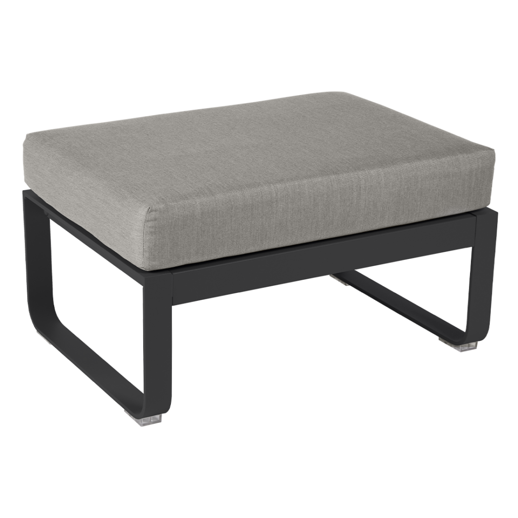Un pouf gris avec un cadre noir sur fond blanc.